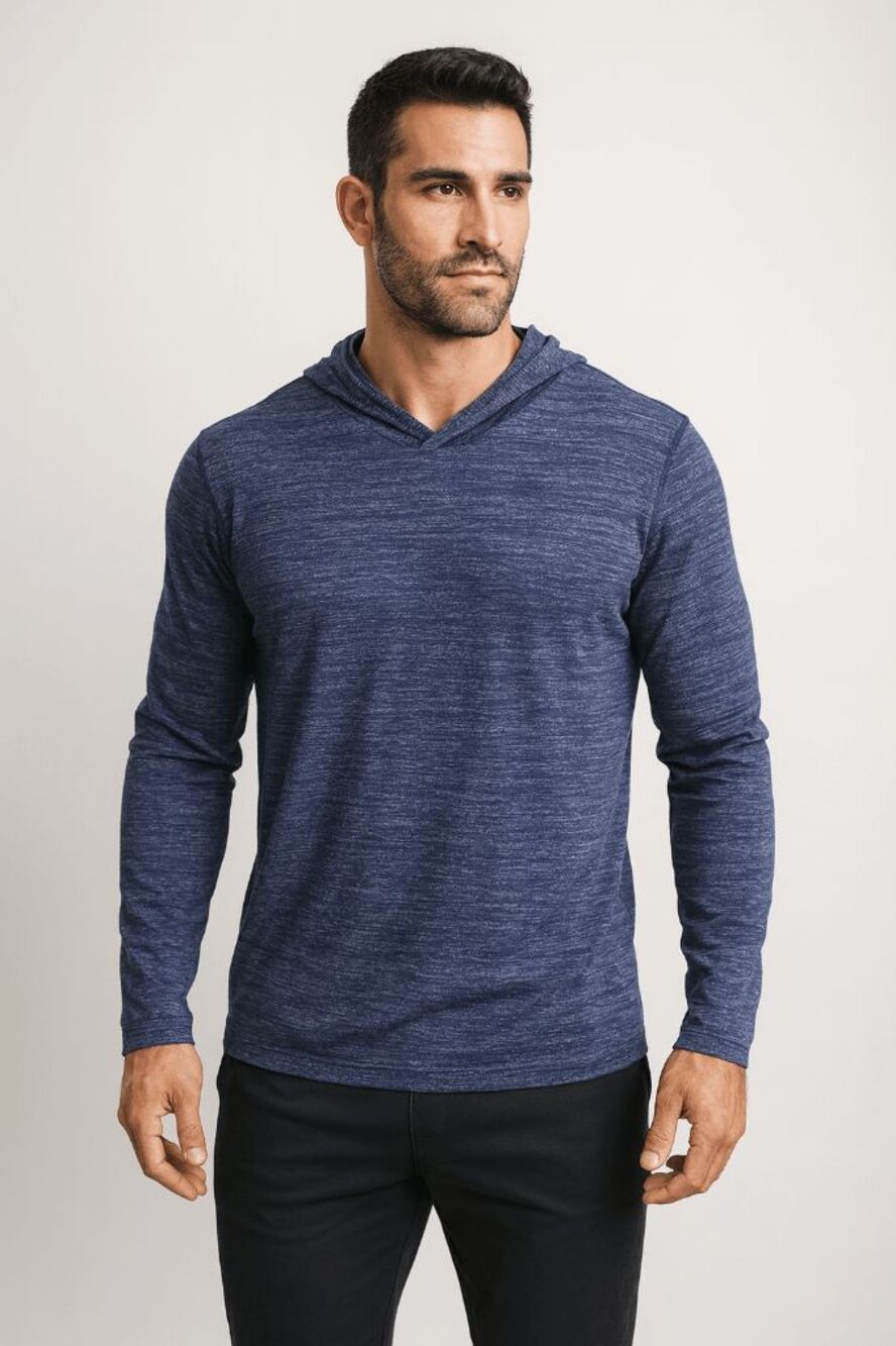 VRST Men’s Heathered Navy Lightweight Performance Hoodie Long Sleeve Top M